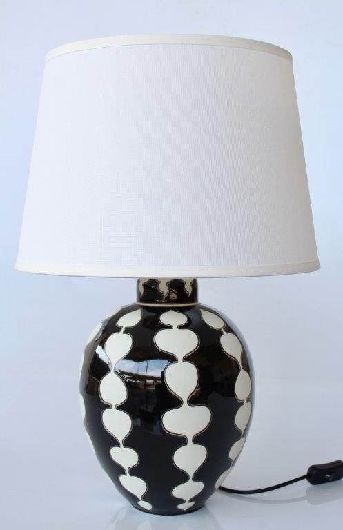 BLACK & WHITE BLOB HAND PAINTED LAMP  OFF WHITE SHADE 56X38CM